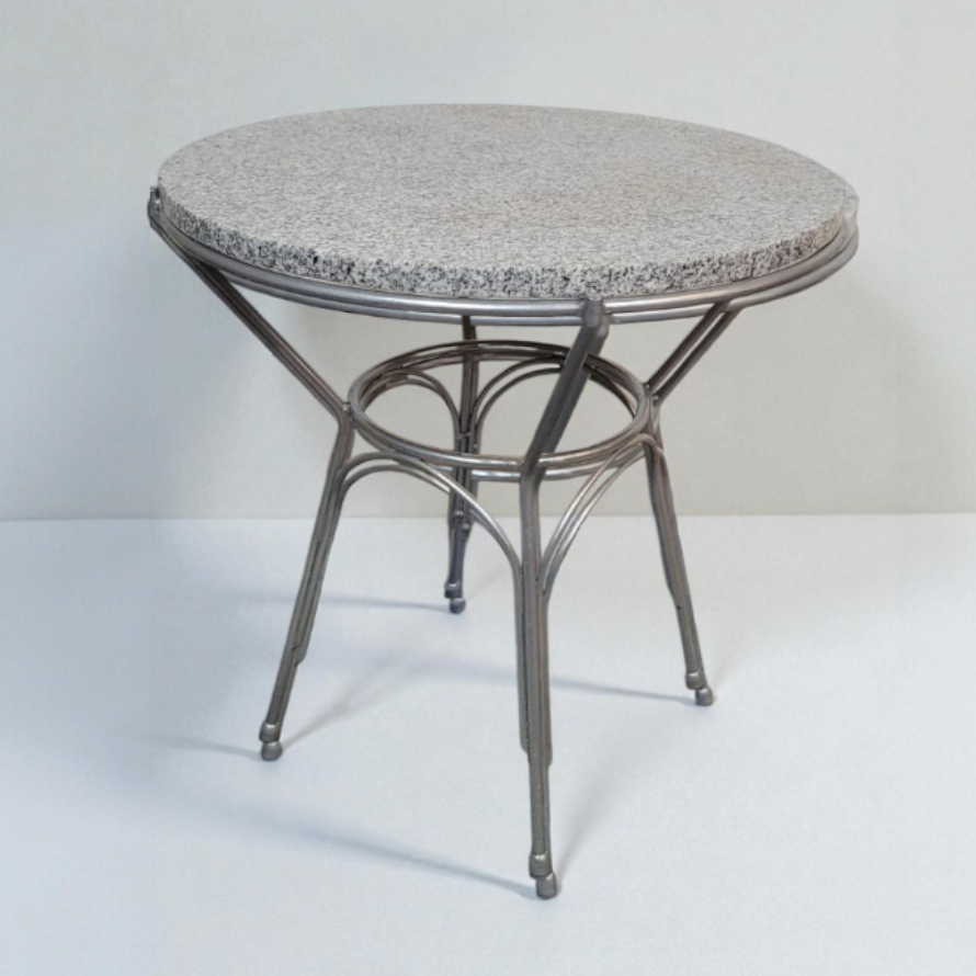 Table basse ronde en granite gris et métal argenté, design allemand 1960 - Furniture 1960